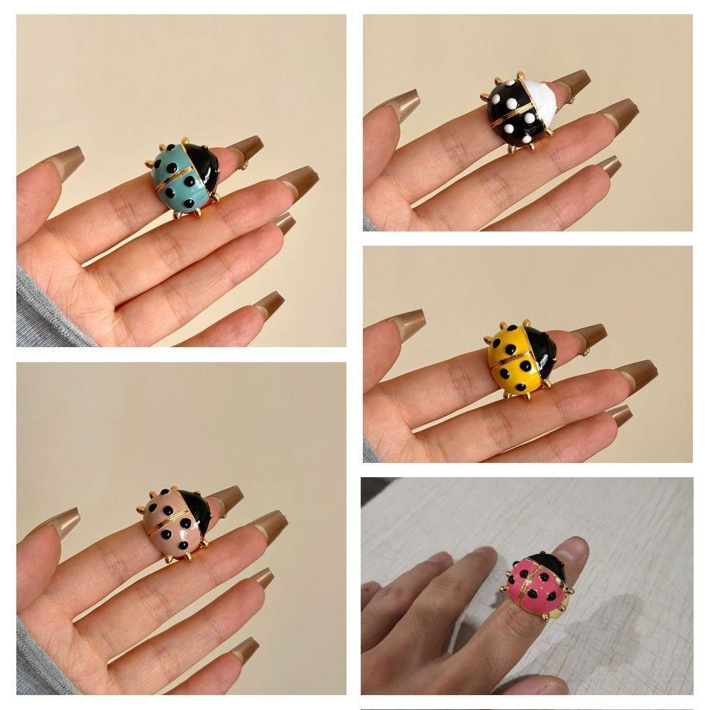 Dripping Oil Ladybug Drip Oil Ring Coccinella Septempunctata Chunky Enamel Ring  Decoration