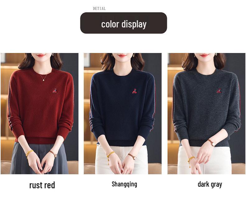 Hengyuanxiang 2025 Women's 100% Pure Wool Round Neck Sweater - Versatile Knit Top for Outerwear or Innerwear