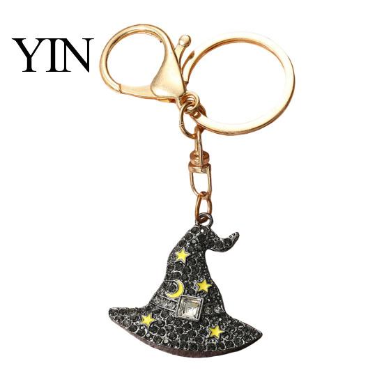 Halloween Jewelry Rhinestone Pumpkin Keychain, Ghost Witch Hat Spider Web Cat Decorative Accessories Bag Charm, Car Key Ring for Handbags Backpacks