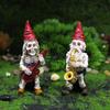 Unique Halloween Gifts for Gardeners Skeleton Gnome Musician Resin Figurine, Hand-Painted Gothic Statue with Guitar Funny Haunted House Props