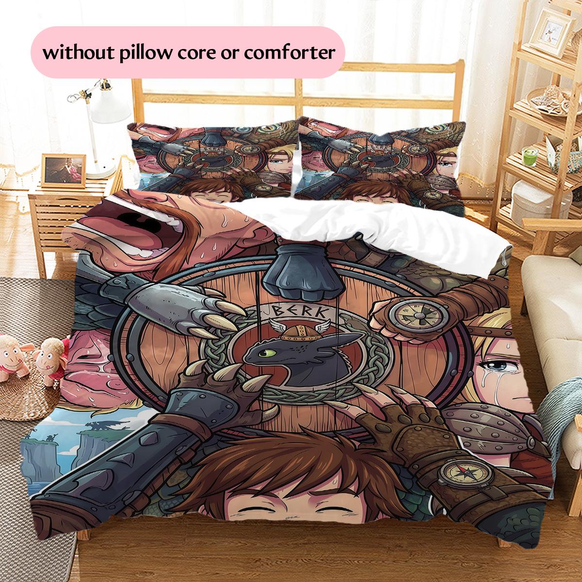 

How to Train Your Dragon Characters Pattern Bedding Quilt Set Home Decoration Gift (1 * duvet cover + 2 * pillowcase without core) 135x200cm