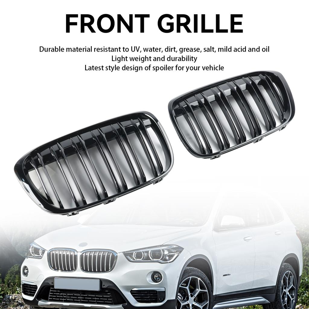 2 PEÇAS Preto Brilhante Grelha Dianteira Rim Grelha Ajuste BMW X1 F48 F49 2016-2019