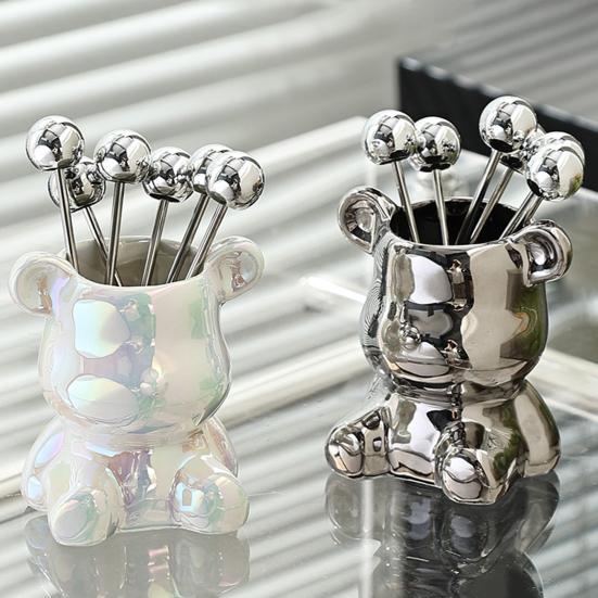 

1 комплект Зеркало Полированная фруктовая вилка Многоразовый Замечательный обеденный стол Медведь Органайзер Банка