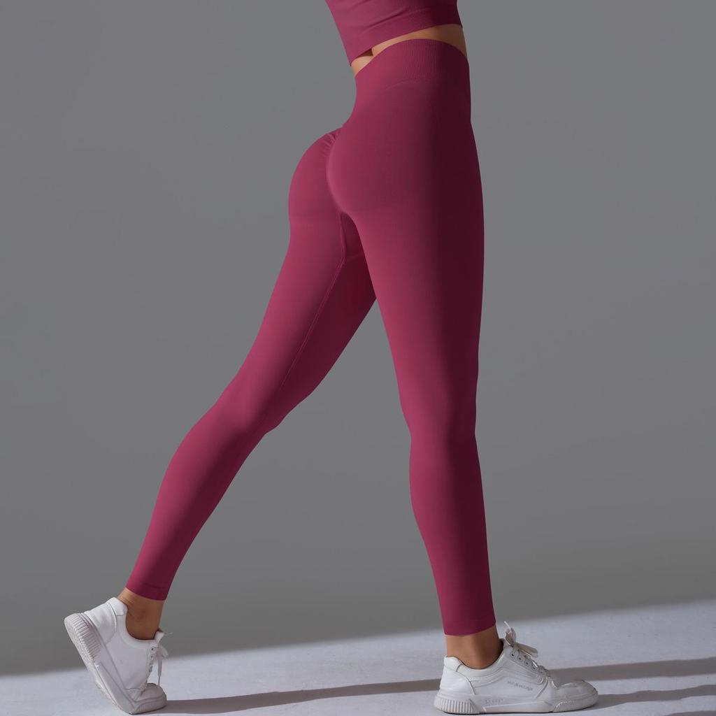 Nahtlose High-Waist Yoga-Hose mit Po-Lifting für Damen - Unifarbene Fitness- und Laufbekleidung