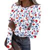 Women’s Casual Long Sleeve Ribbed Crew Neck Top with Floral Print Pullover Lightweight Stretchy Knitwear for Daily Wear