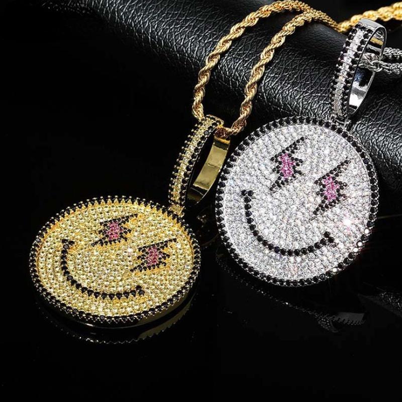 

Хип-хоп ожерелье с подвесками в виде улыбающихся лиц, инкрустированное блестящей цепочкой, готическое ожерелье для мужчин и женщин серебряный