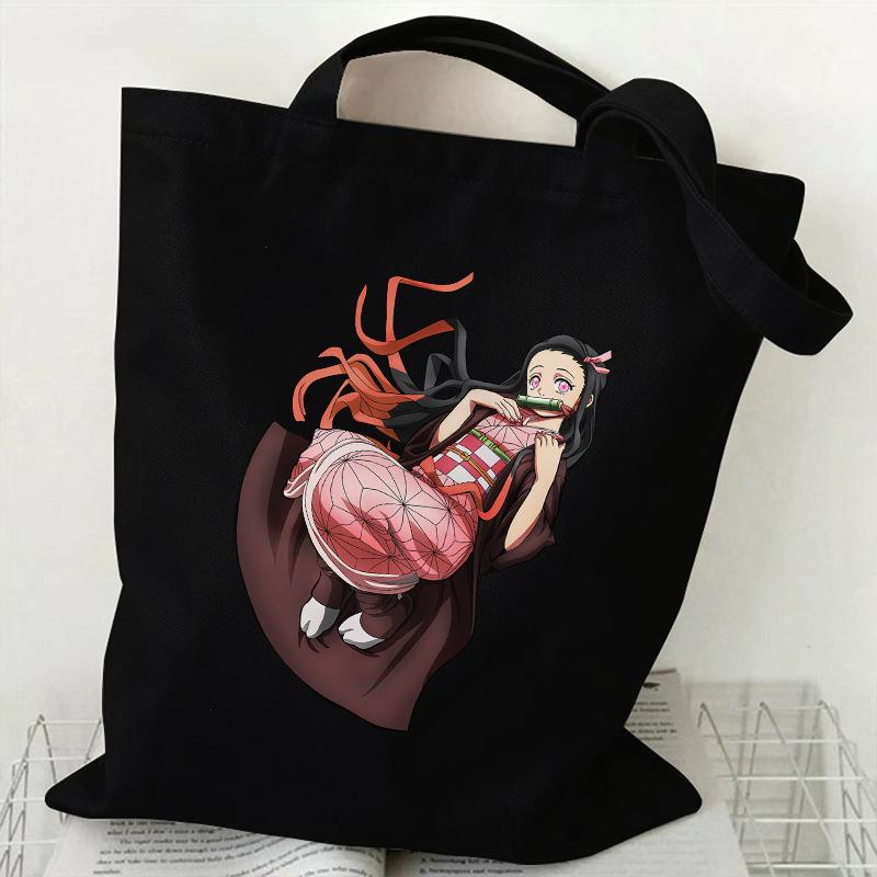 Japan cartoon comicsNezuko Kamado Demon Slayer Printed Shopping Canvas Bag Stylish Shoulder Bag Large Capacity Handbag for Women 7559