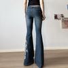 Plant Printed Embroidery Y2K Flare Jeans Women Vintage Skinny Boot Cut Trousers Fashion Street 2000s Denim Pants Fall