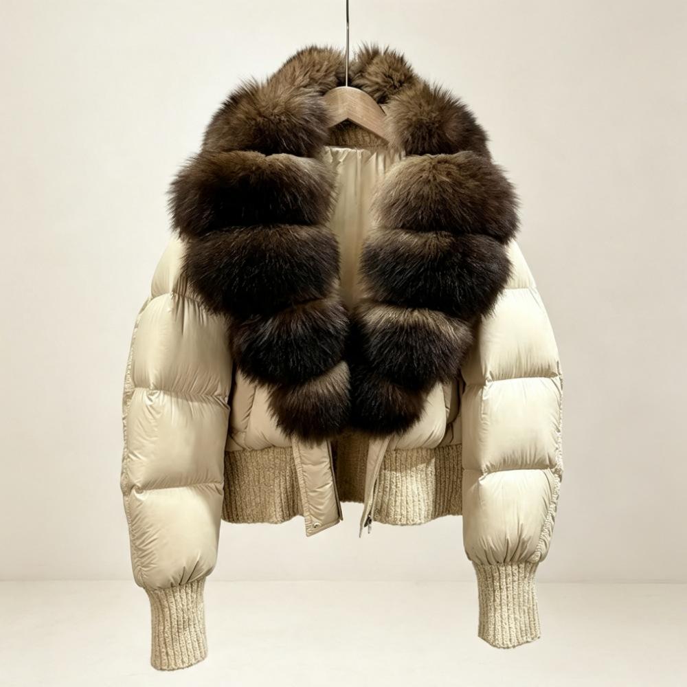 European and American natural real fox fur collar white duck down jacket women's short foreign style fashionable versatile warm jacket