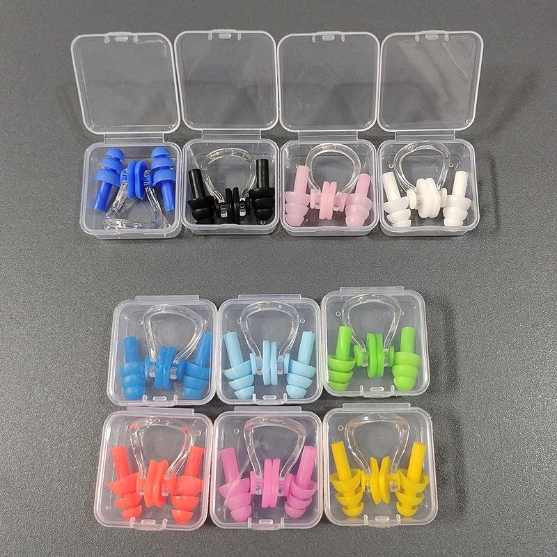 Nose Clip Earplug Set with Soft Silicone Three-layer Waterproof Swimming Equipment