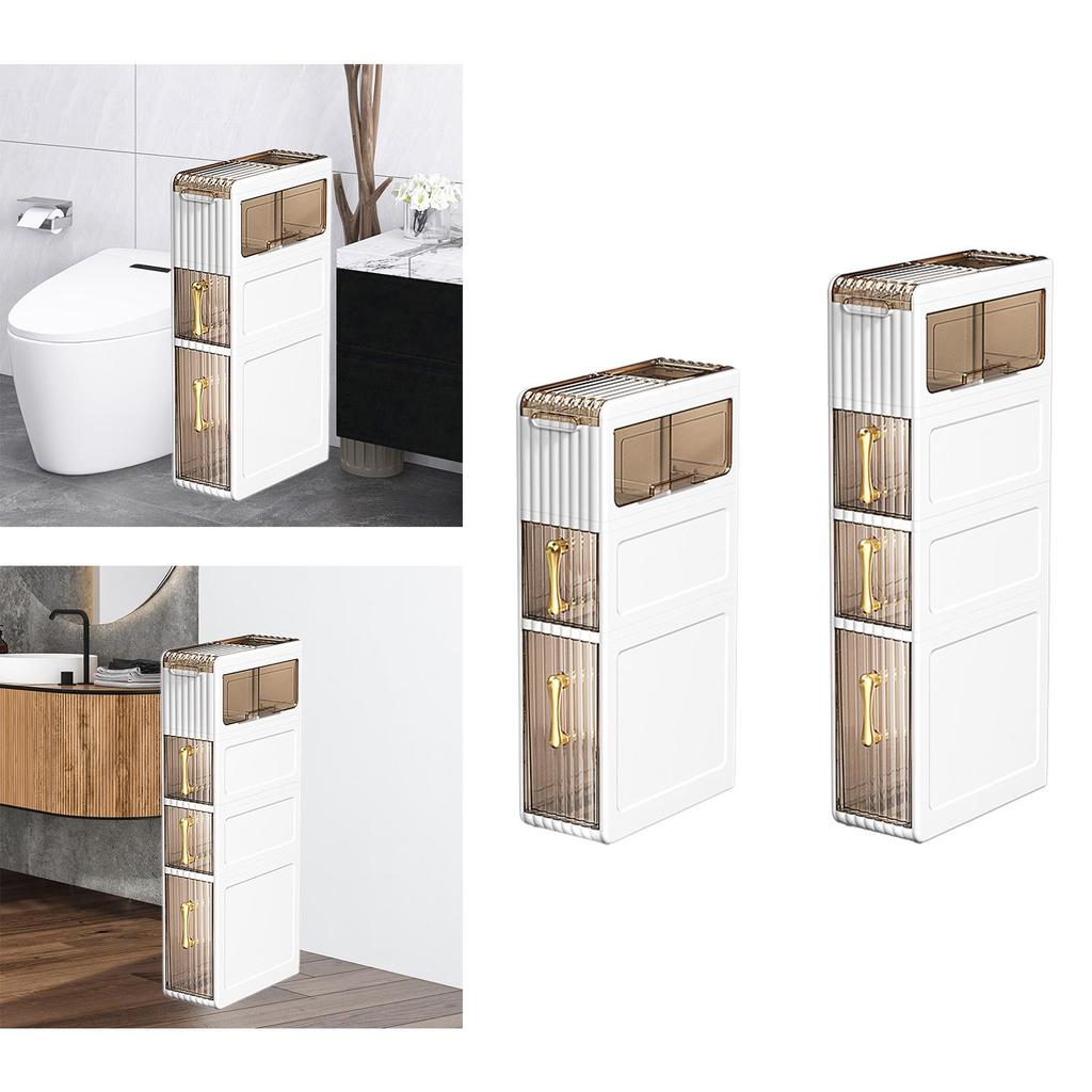 Bathroom Storage Floor Cabinet with Drawers Handles Silent Wheel Space Saving