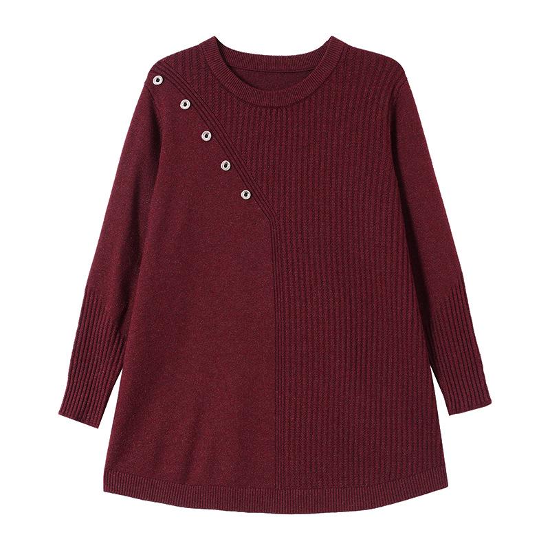 2025 A-line Plus Size Belly-Covering Knit Sweater: Autumn/Winter Fashionable Mid-Length Inner Wear for Moms