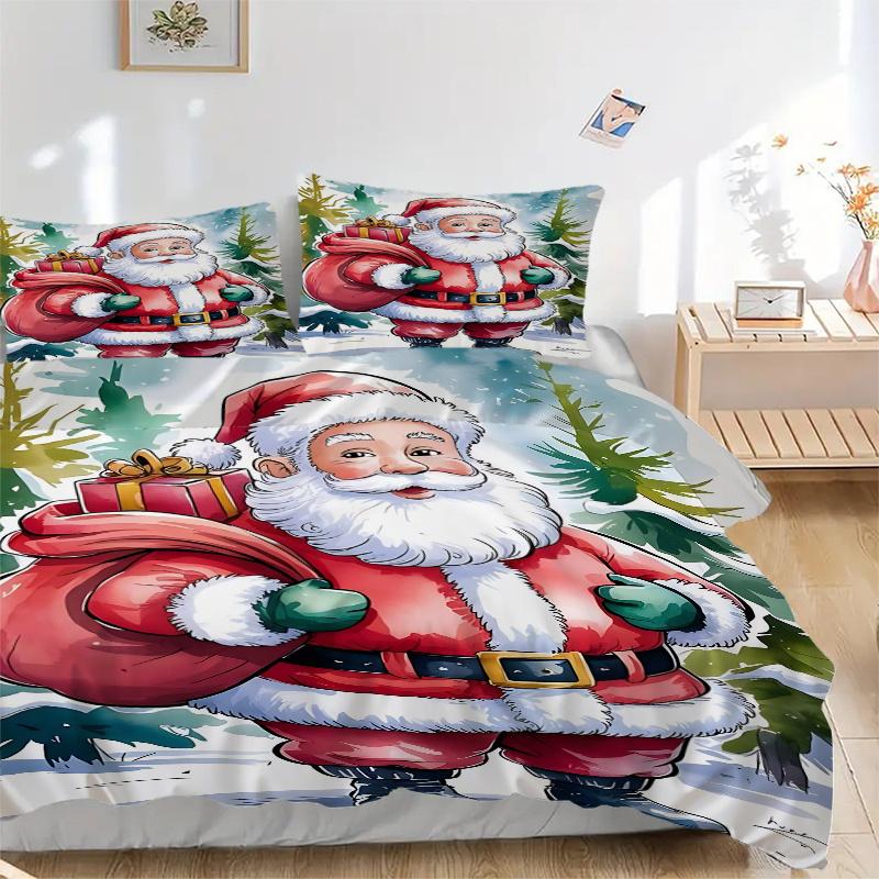 

3pc Christmas Santa Claus Home Bedding Set-Festive Gift for Fans,Travelers & Daily Use 1137a 135x200cm