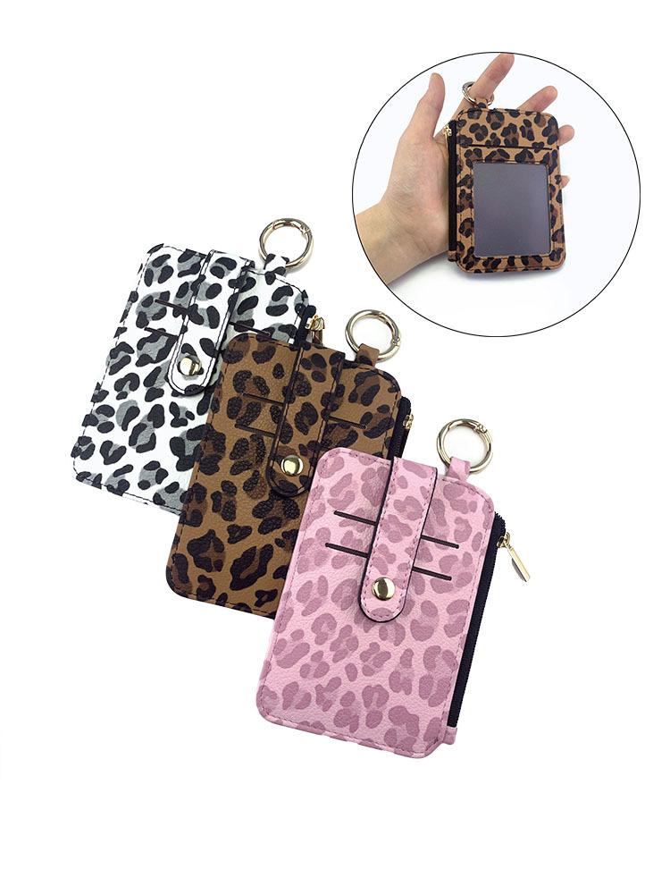 Women's Fashion Leopard Print Cute Mini Cardholder Compact Coin Purse With Removable Key Ring Zipper Wallet With Card Slots For Women Wallet