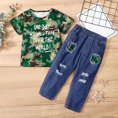 Toddler Kids Baby Boy Camouflage Print T-Shirt Tops Denim Pants Trousers Outfits Clothes Set 2Pcs