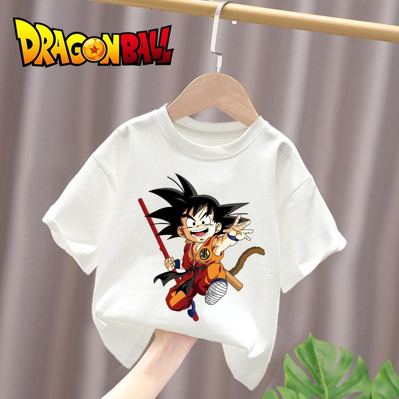 Dragons Balls Boys White Cotton T-Shirt Sun Goku Toddler Short Sleeve Tees Shirts Cartoon Summer Clothes Kawaii Birthday Gifts 110