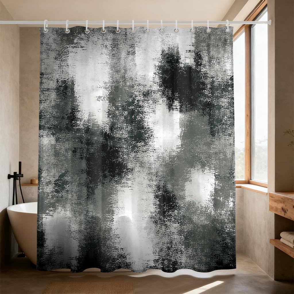1Pc Color Block Printing Waterproof Privacy Partition Shower Curtain With 12 Hooks, Available In Various Sizes