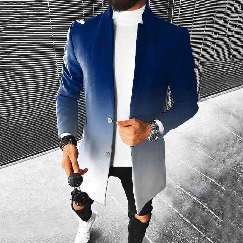 Automne Hiver Mode Homme Décontracté Affaires Laine Dégradé Manteau Mi-long Tenue Hombre Élégant