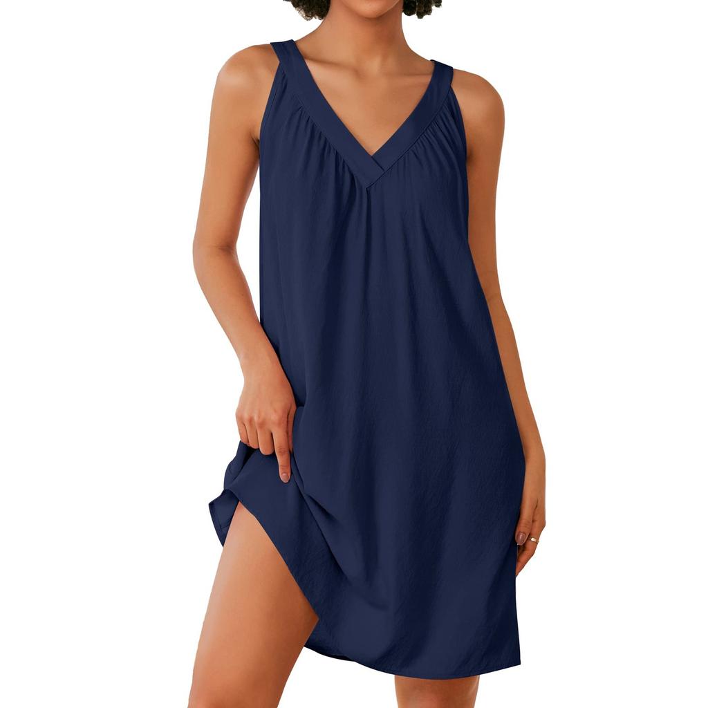 Women's Fashion Sleeveless Lightweight V-Neck Short Evening Solid Color Dresses