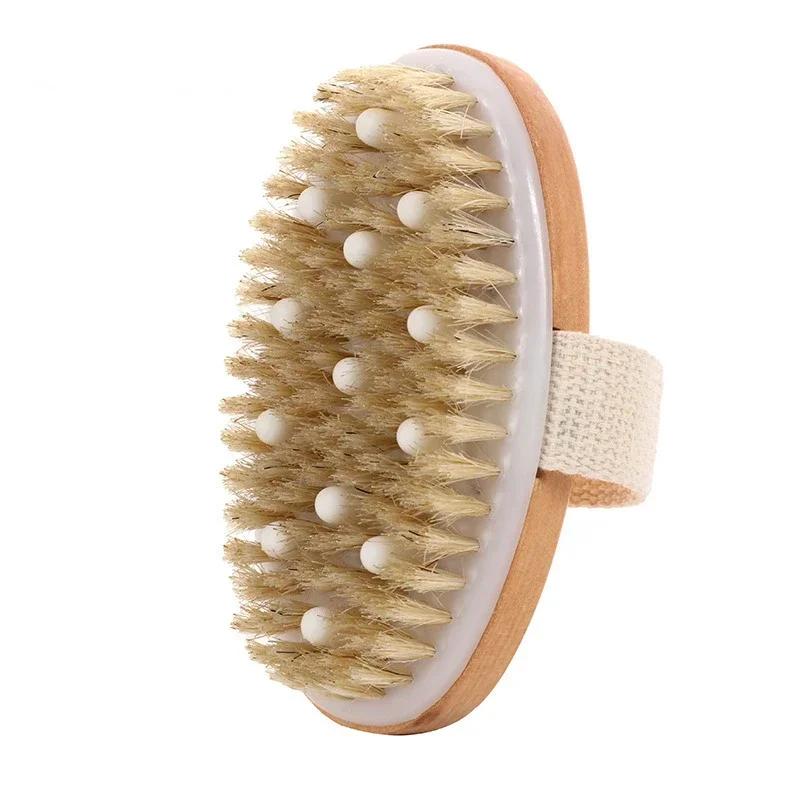 2 In 1 Dry Skin Body Massage Brush Natural Bristle Dead Skin Remover Anti Cellulite Exfoliates Blood Circulation Massage Tools