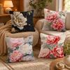 Peony Cushion Cover Anti-dustmite Pillowcase Invisible Zipper Silky Short Plush Sofa Cushion Cover