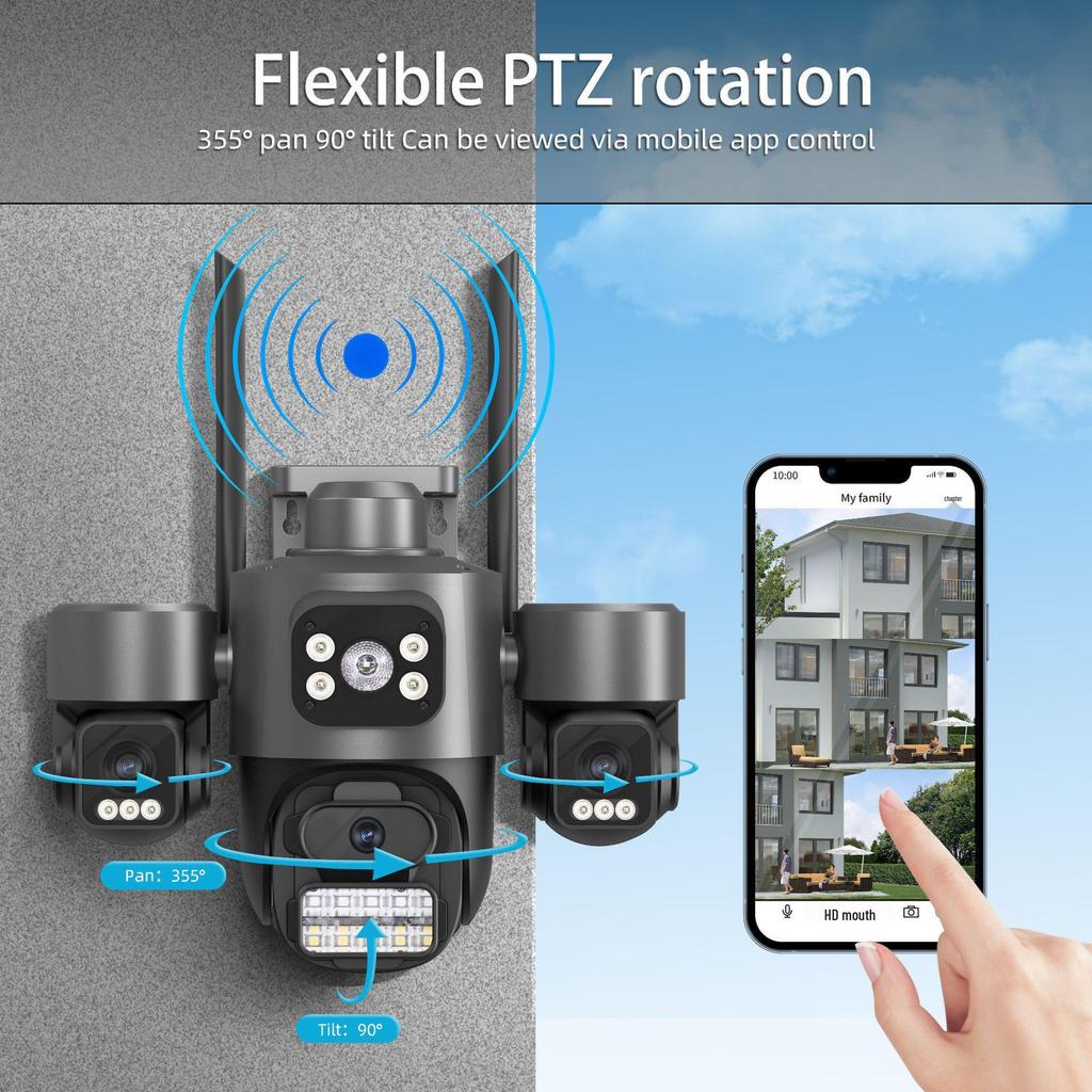 9MP HD Outdoor Wireless WiFi Security Camera with Triple-Lens System