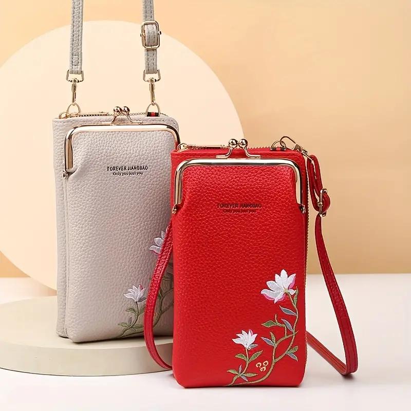 Floral Embroidered Cellphone Bag, Mini Fashion Crossbody Bag, Women's Casual Handbag, Card Holder & Purse Wallet