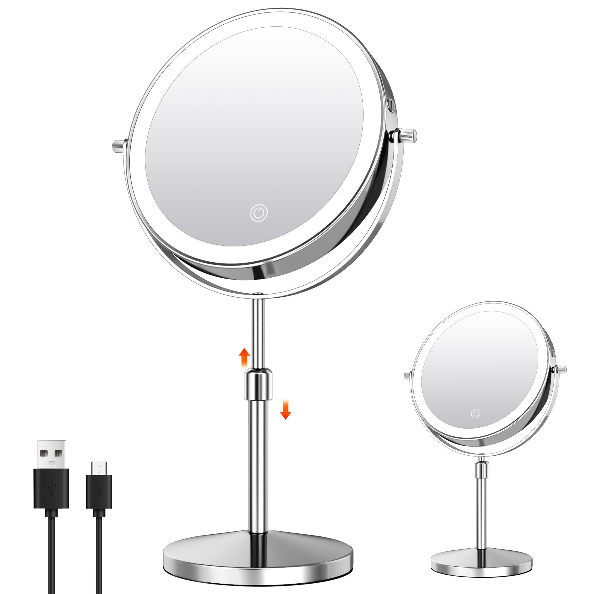 

8.5 Inch Makeup Mirror With Light Lamp 10X Magnification 3 Color Lights,Adjustable Brightness Height Standing Cosmetic Mirror