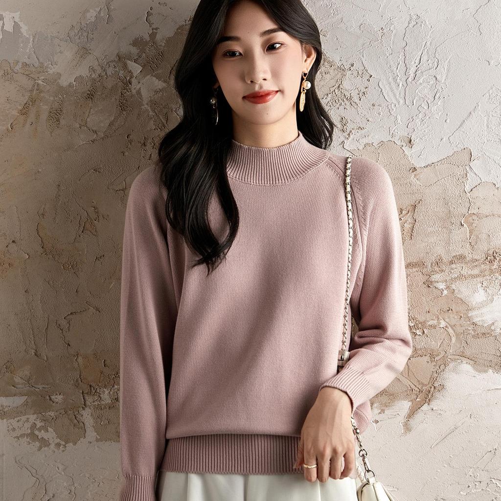 Pulover Gros de Bumbac pentru Femei Toamnă/Iarnă 2025: Cămașă Tricotată Caldă pentru Navetă, Guler Semi-Înalt, Croială Largă