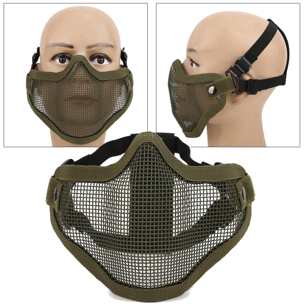 Metal Örgü Yüz Koruyucu Taktik Yarım Kapak Koruyucu Güvenlik Filmi Düz Renk Anti Riot CS(Yeşil )
