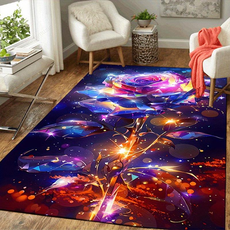 1pc Crystal Rose Design Indoor Area Rug - Soft, Anti-Slip, and Durable Gaming Room Decor for Bedroom
