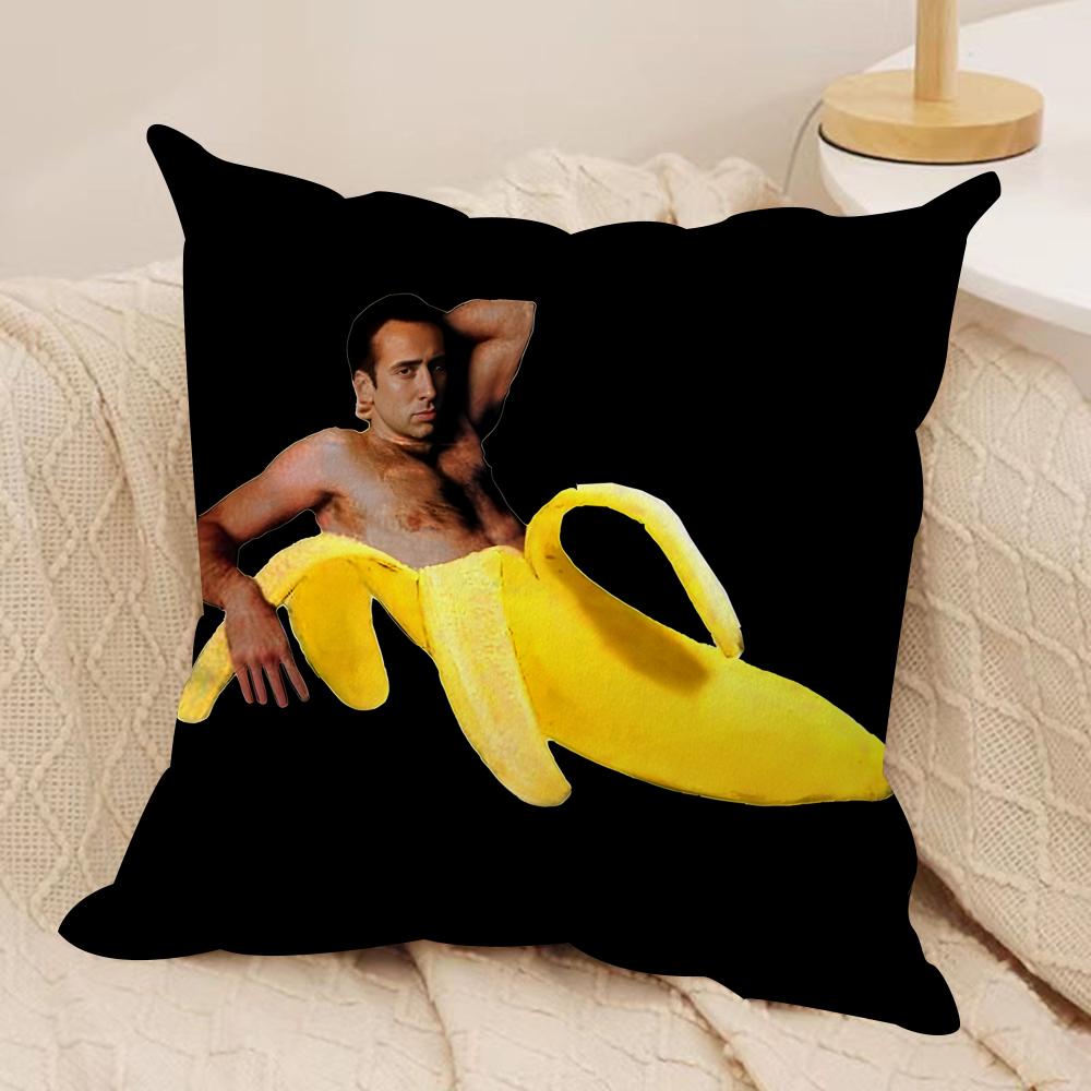 NNicolas Cage In A Banana Cushion Cover Silky Short Plush Invisible Zipper Dustproof Sofa Pillow Case for Home Decor