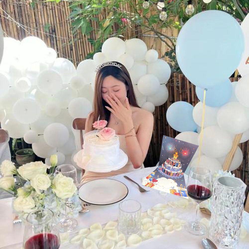 Musical and Light 3D Popup Greeting Card Blowable Led Candle Birthday Cake Postcards Father