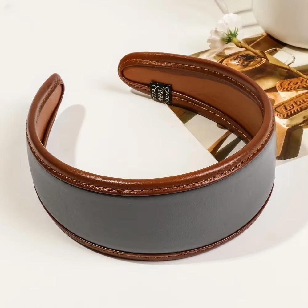 Solid Color Wide Turbans Retro Women Hoop Headband PU Leather Hairbands Women Hair Accessories