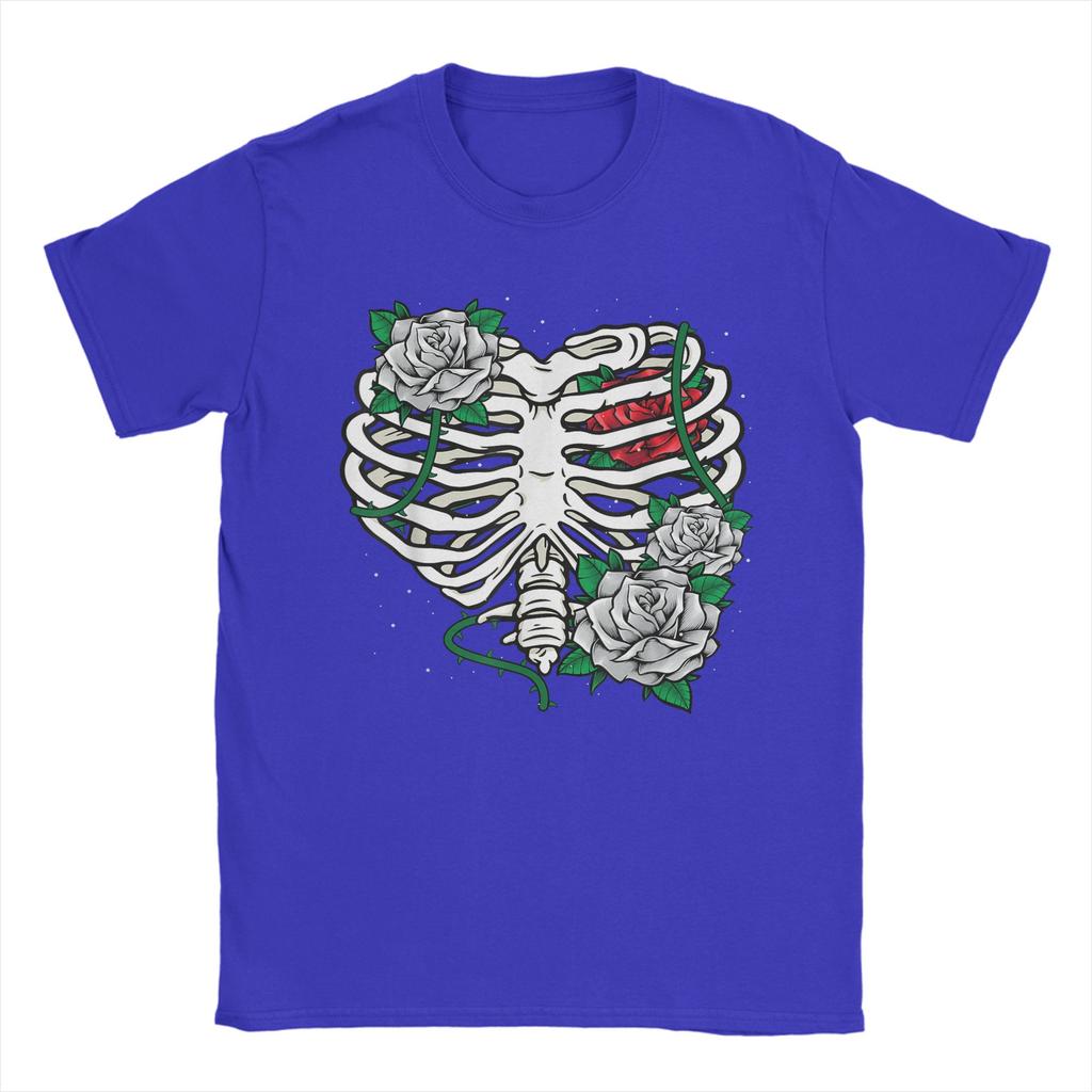 Skeleton Rib Cage With Flowers Halloween XRay Skeleton Candy T Shirt Summer Y2K Funny T Shirts Cotton Tee Shirt For Men Tees