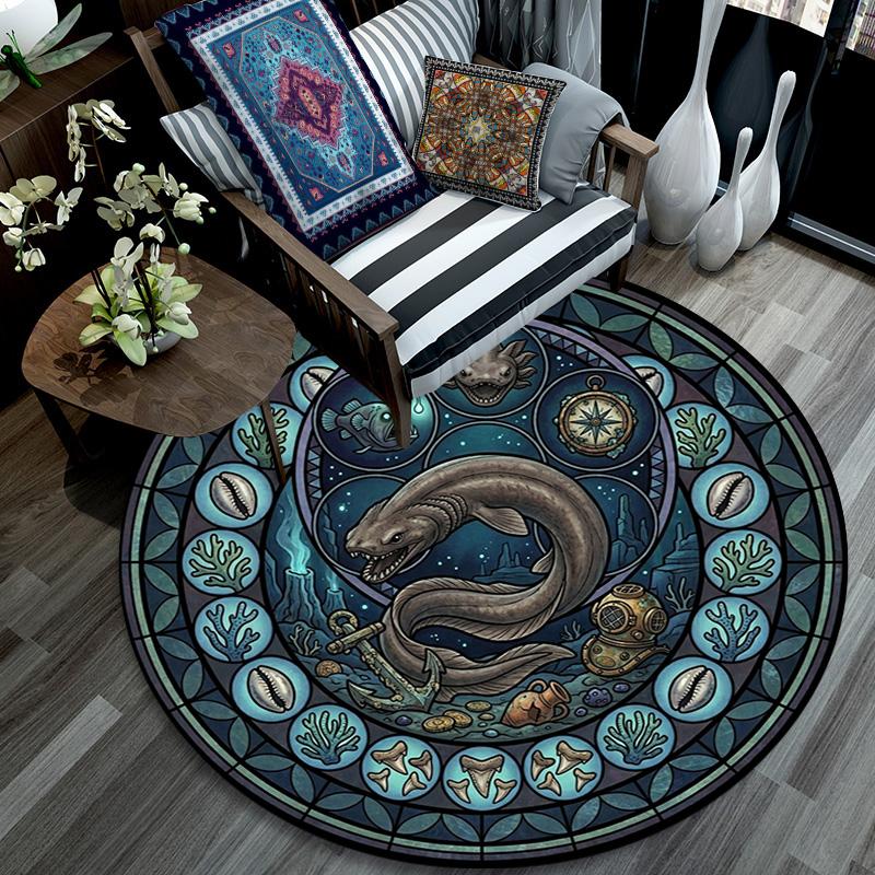 Oceanic Glass Mystery Round Area Rug Under Office Chairs Bedroom Living Room Home Decor