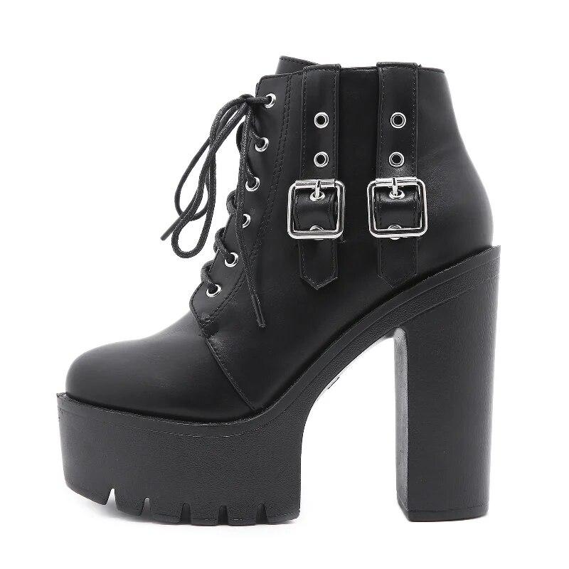 Γόβες 13 εκ. Φθινόπωρο Και Χειμώνας 2024 Μεγάλο Νέο Παχύσολο Παπούτσια Γυναικεία Χοντρά Ψηλά Τακούνια Μποτάκια Lhx