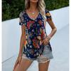 2023 Móda Léto Dámská Halenka Krátký rukáv Halenka s výstřihem do V Květinový potisk Košile Volné Neformální topy Elegantní Dámské Oblečení 25042