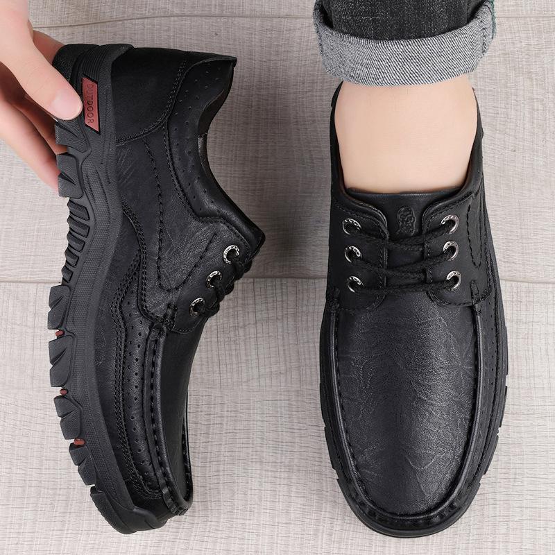 Old man head men's shoes thick sole wear-resistant outdoor hiking shoes men's leather shoes genuine leather first layer cowhide men's leather shoes