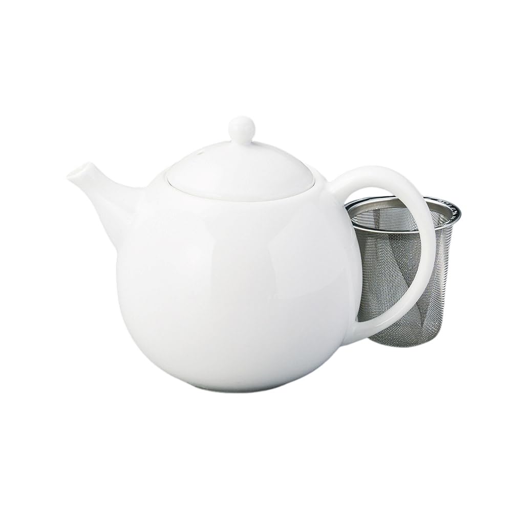 Ale-net Teapot, 13 X 10.5 X 11.3 Cm, 470cc, White Porcelain Jade Pot (with Tea Strainer), Stylish Porcelain