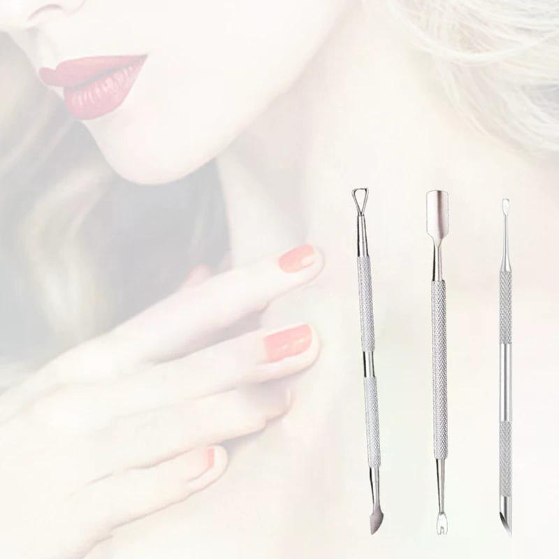 Double-Headed Stainless Steel Cuticle Remover Nail Pusher Exfoliating Prep Tool Clean Dead Skin Circle Bevel Shovel Manicure Pen
