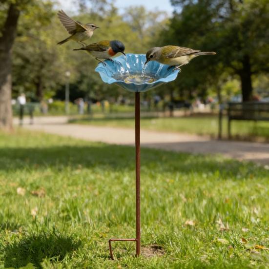 Estaca de Flor de Metal para Jardim Abelha Feita à Mão Estação de Rega Inserção no Solo Banho de Pássaro Alimentador Tigela de Bebida para Borboleta Decoração Externa para Jardim Quintal Gramado