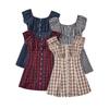 Kaslead New Women Clothes Western Style Fashion Sweet and Spicy American Farm Style Plaid Dress