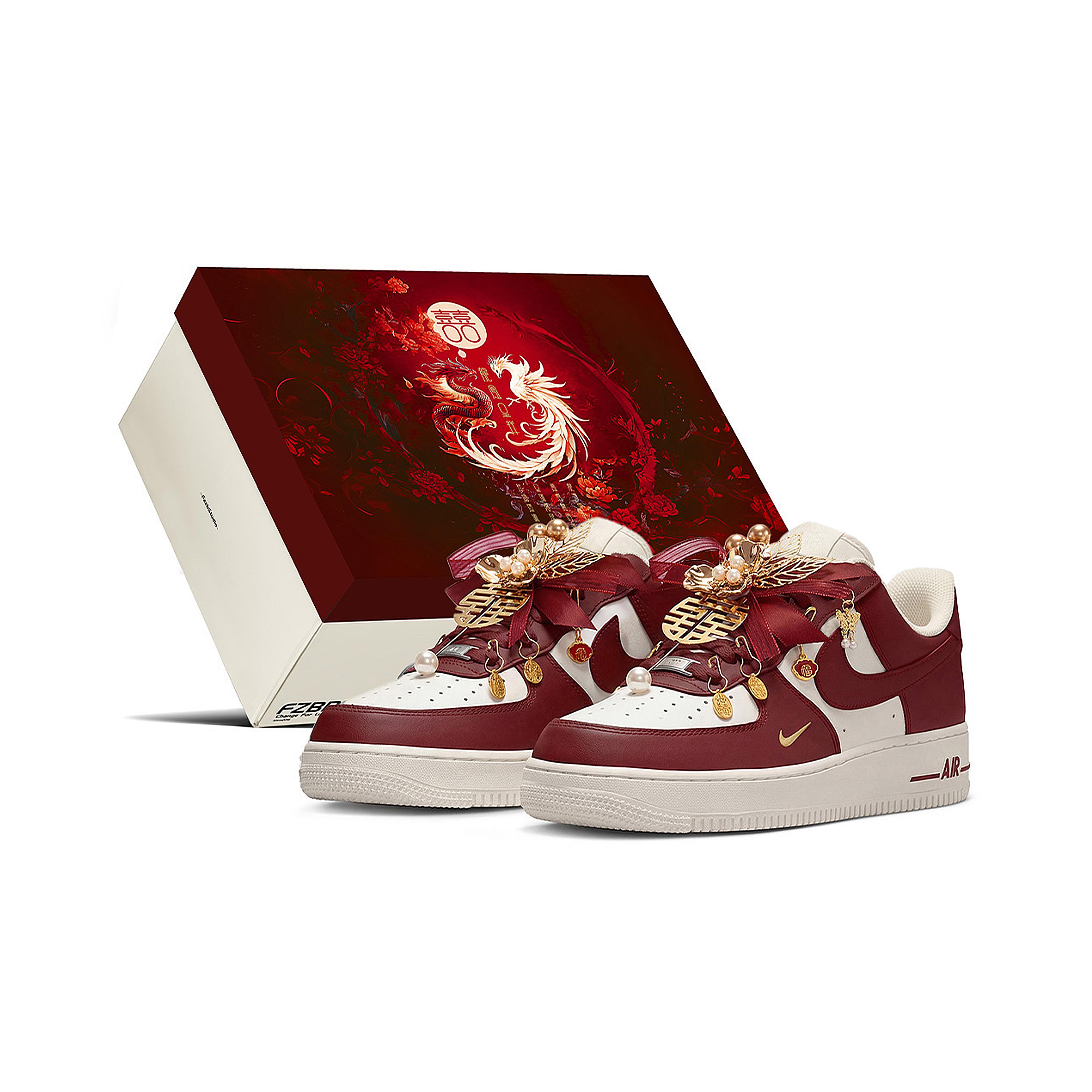 

Nike Air Force 1 Wedding Box, Wedding Shoes, Auspicious Dragon And Phoenix Abrasion Resistant Low top Skateboard Shoes CZ0270-106(Team2363-S-BOX) 38
