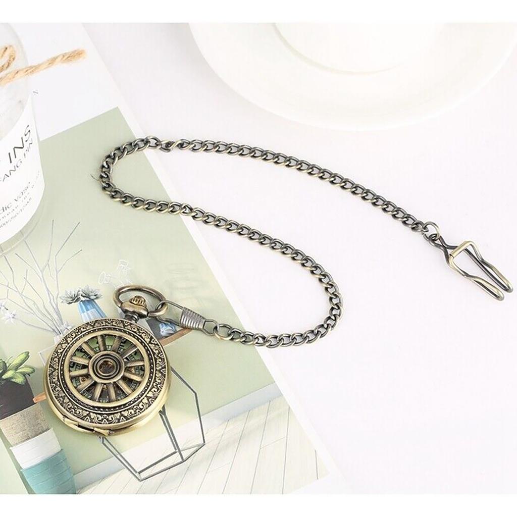 1 PC Vintage Mechanical Skeleton Roman Numeral Double Half Hunter Pocket Watch with 30cm Chain Watch Accessories