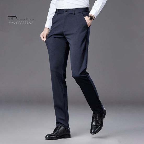 Men's Elastic Suit Pants Thin Straight Leg Trousers Wrinkle Resistant Non-Iron Business Trousers for Office Formal Wear Date