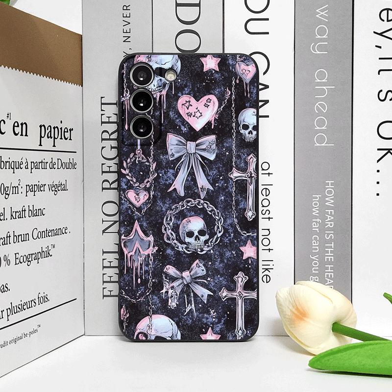 Vintage Gothic Pink Bow Skull Cross Pattern Phone Case for OPPO Reno 13 12 F 11 10 Pro Plus A98 A74 Find X8 X5 X3 Lite 5G Cover