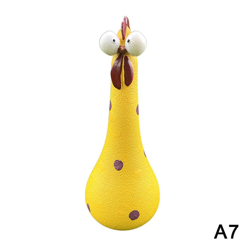 Skurrile Hühnerfigur mit großen Augen Bunte Polka-Dot-Harzstatue Hühnchen mit langen Beinen, das Heilung und Freude ausdrückt Gartenhof-Dekoration