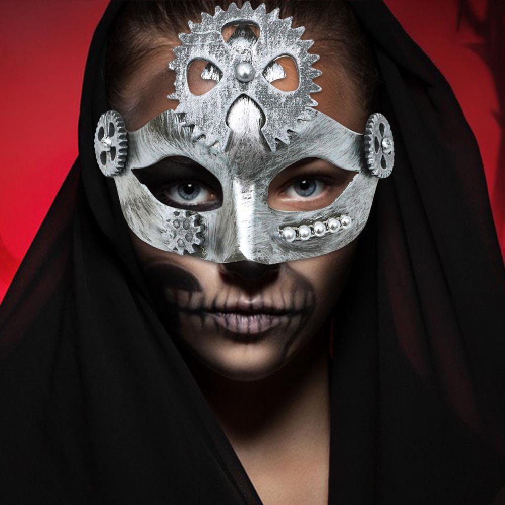 Party Eyewear Masquerade Half-face Mask Gear Steampunk Retro Silver-plated Polished Cosplay Mask Men Women Halloween Costume