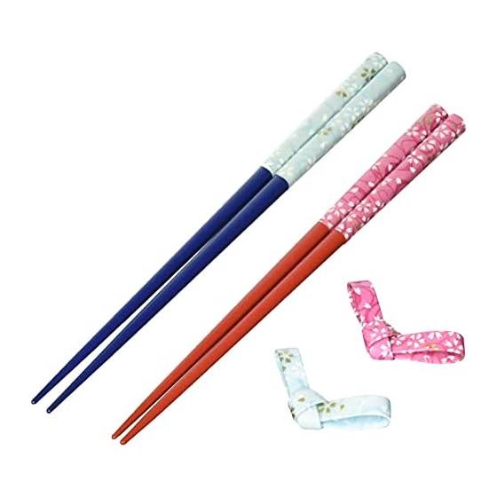 Kawaii Chopstick Gift Set Hanamai - 2 Pairs (Light Blue/Pink) with Chopstick Rests - Washi Paper - 22.5/21cm Chopsticks, 5.5x3cm Rests - Japan